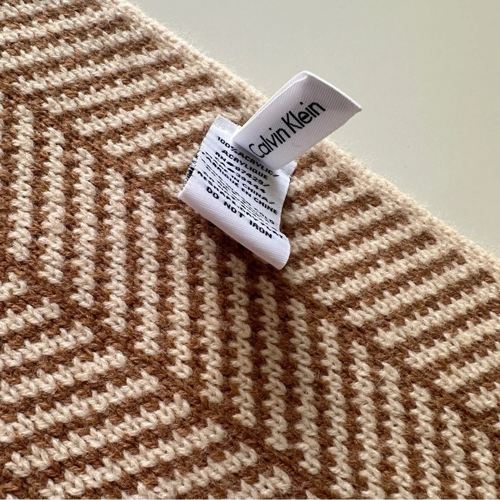 Calvin Klein Brown Tan Neutral Acrylic Knit Scarf One Size